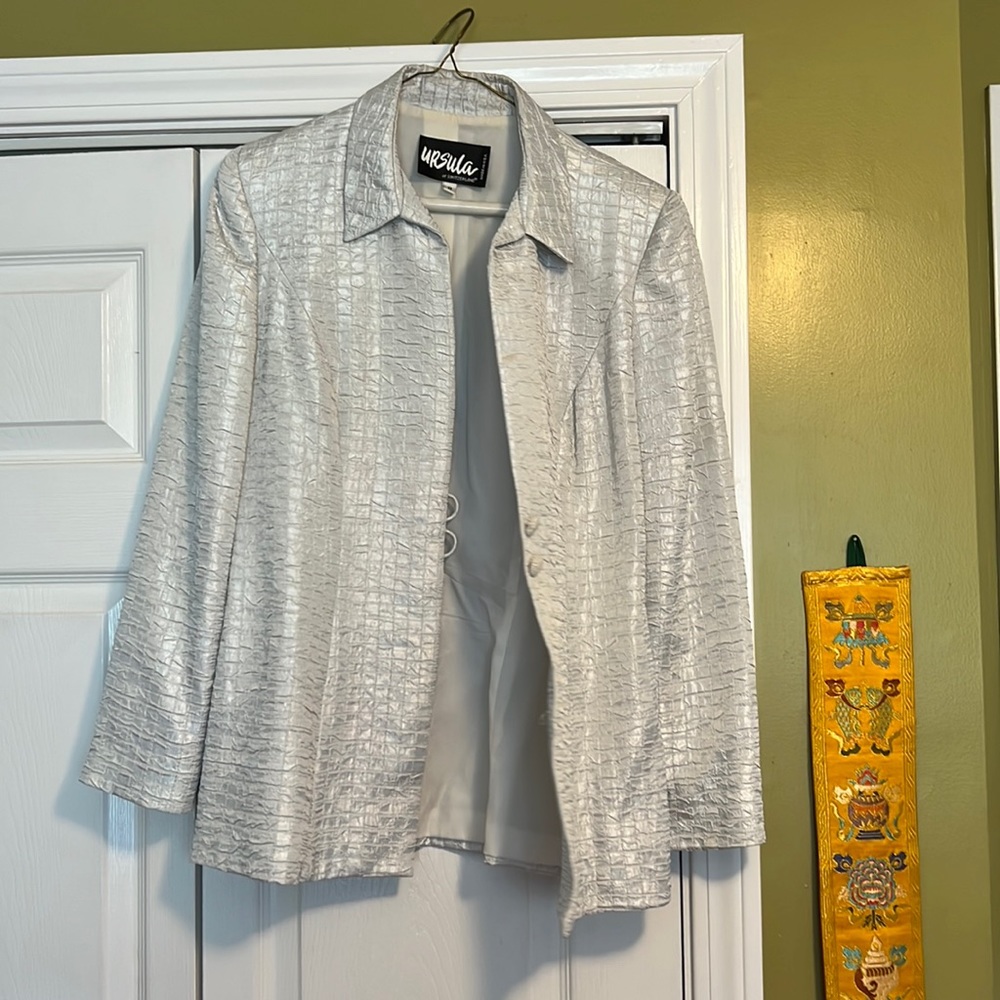Silver jacket made by Ursula if Switzerland- size medium -beaded buttons!